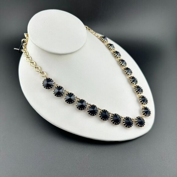 NWT J. Crew Women's Necklace Navy Blue Rivoli Gold Circle Statement Adj. 18"-20" - Picture 3 of 5